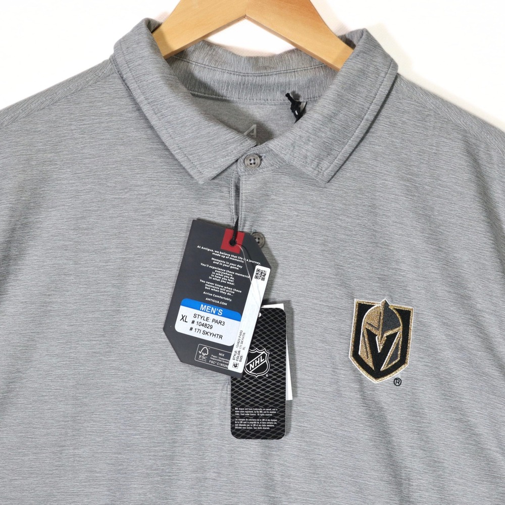 Antigua Vegas Golden Knights Polo Mens XL Grey Golf Short Sleeve NHL NWT Shirt